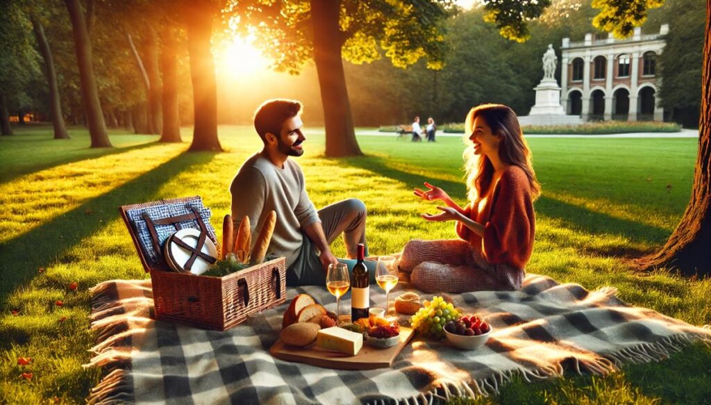 cozy outdoor picnic at sunset