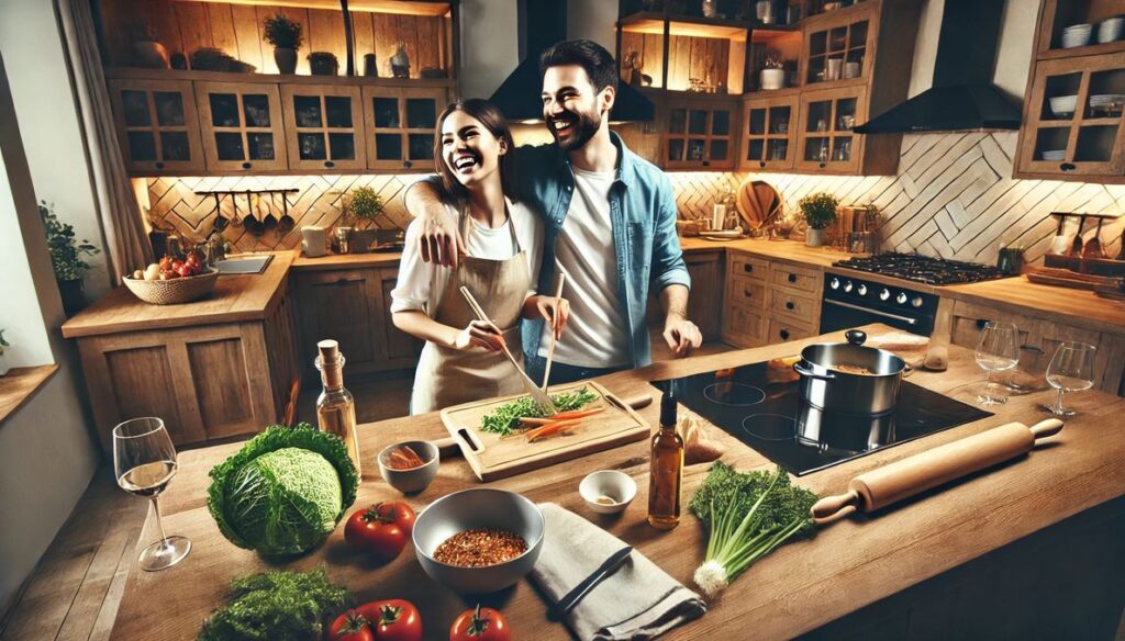 two people enjoying a cooking class