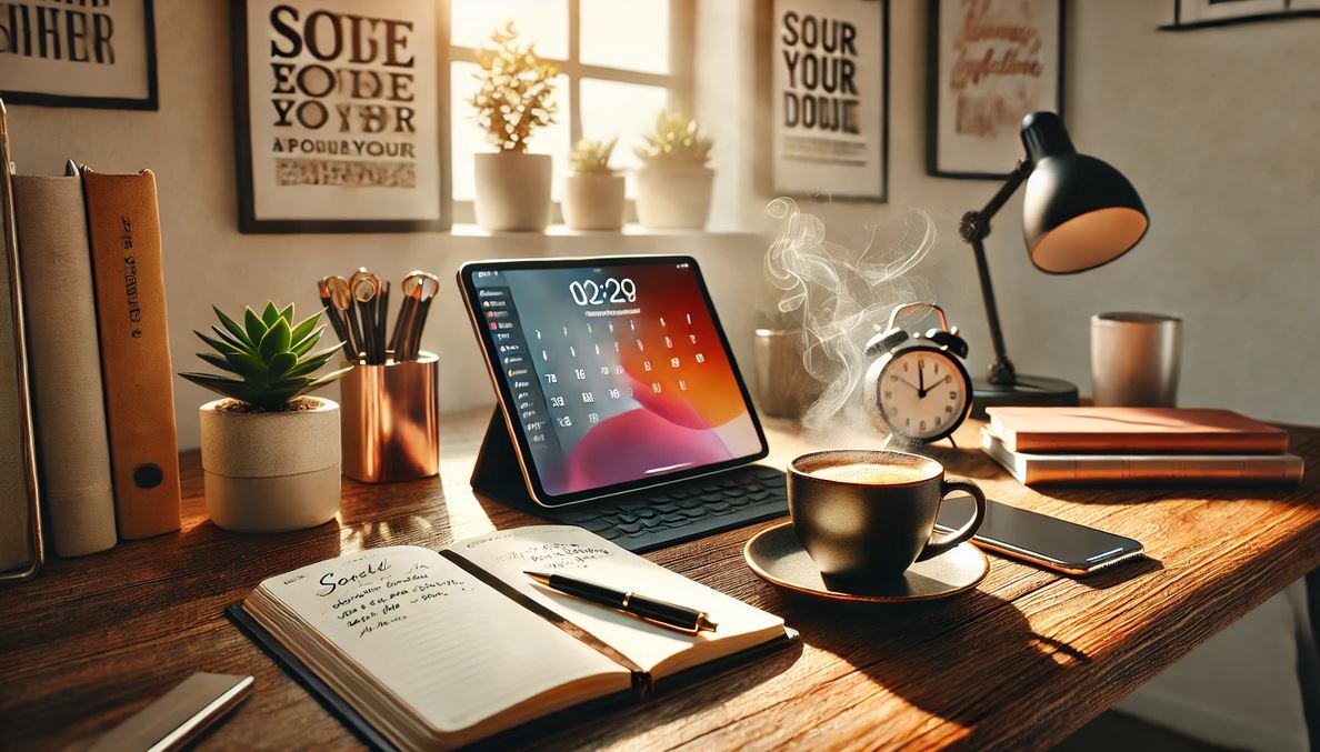 A bright and inviting workspace bathed in morning light