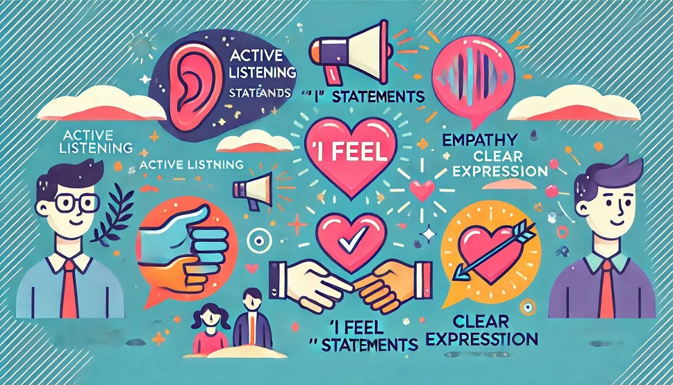 An illustrated diagram showcasing various communication techniques